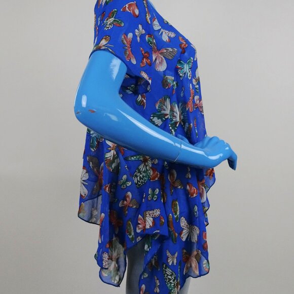 Dorothy USA Semi Sheer Butterfly Top Blouse Hanky Hem M 8 10 Georgette Short Sle - Picture 5 of 6